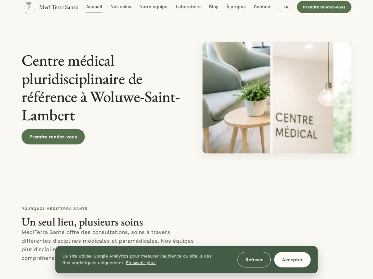 Page d'accueil de MediTerra Santé, centre médical pluridisciplinaire à Woluwe-Saint-Lambert